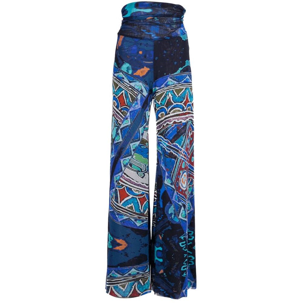 Fuzzi Multicolor Abstract Printed Pull-On Wide Leg Trouser Palazzo Pants Size XL